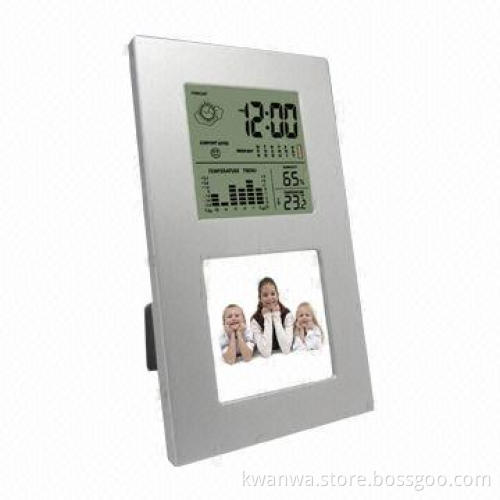 Table clock with display weather, humidity, weather forecast and temperature trend